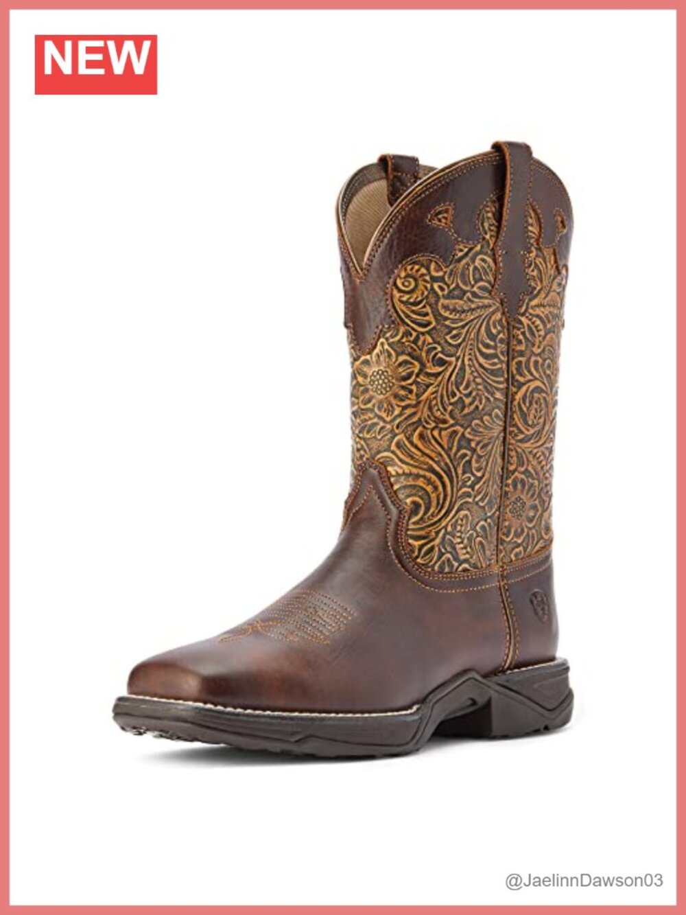 Western Cowgirl Boots Leather Square Toe Mid-Calf Pull-On
